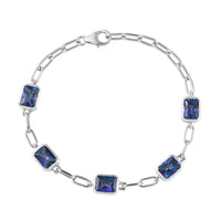 Radiant Cut Periwinkle Bloom Petalite Paper Clip Chain Bracelet in Platinum Over Sterling Silver (7.25 In) 6.10 ctw