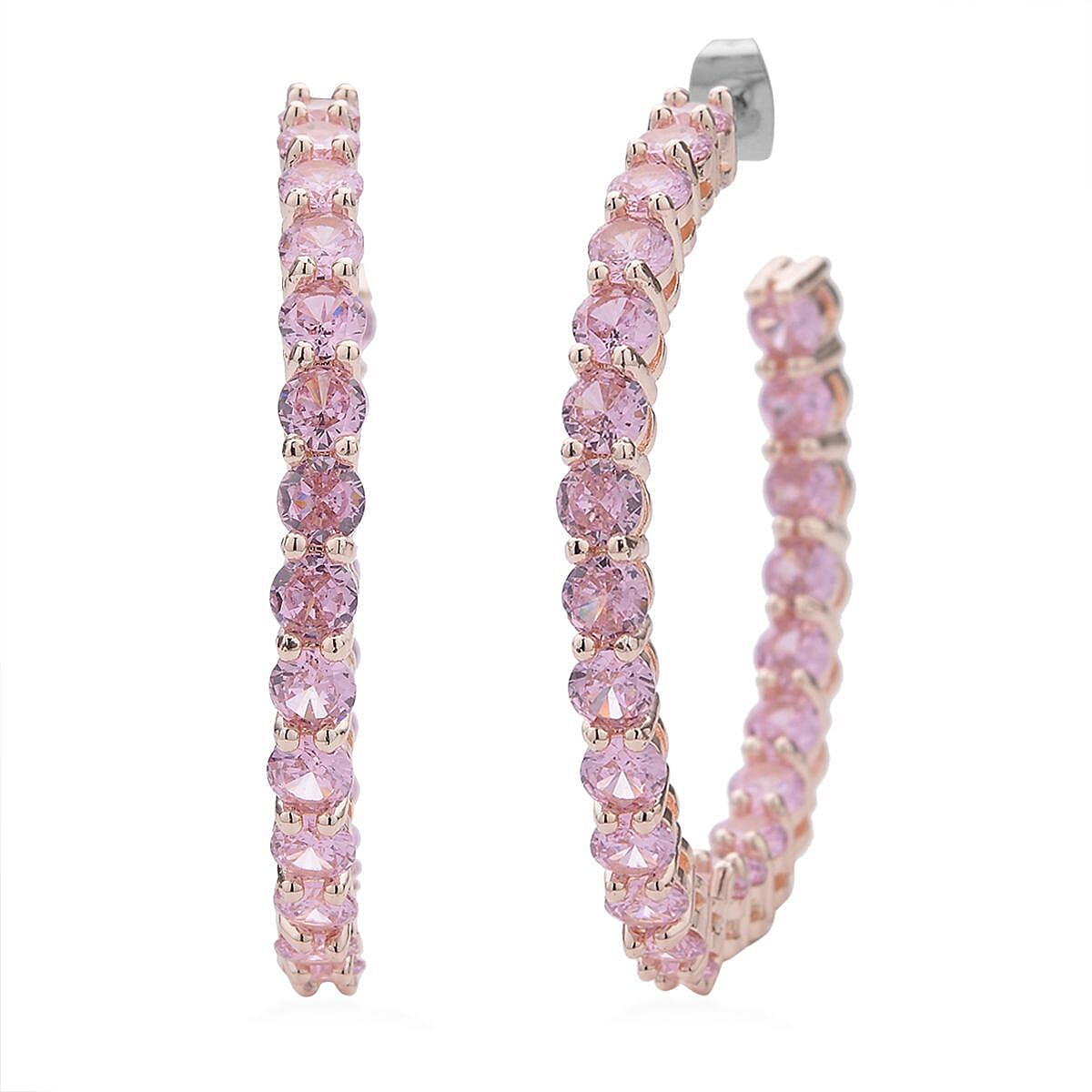 Simulated Pink Diamond Inside Out Hoop Earrings in Rosetone 25.00 ctw