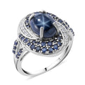 Thai Blue Star Sapphire, Multi Gemstone Split Shank Ring in Platinum Over Sterling Silver (Size 10.0) 5.25 ctw - Sticky add to cart bar