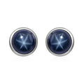 Blue Star Sapphire Stud Earrings in Platinum Over Sterling Silver 3.00 ctw - Sticky add to cart bar