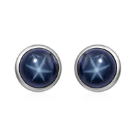 Blue Star Sapphire Stud Earrings in Platinum Over Sterling Silver 3.00 ctw