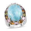 Larimar and Multi-Tourmaline Halo Ring in Platinum Over Sterling Silver (Size 10.0) 15.85 ctw - Sticky add to cart bar