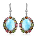 Larimar and Multi-Tourmaline Lever Back Earrings in Platinum Over Sterling Silver 16.10 ctw - Sticky add to cart bar
