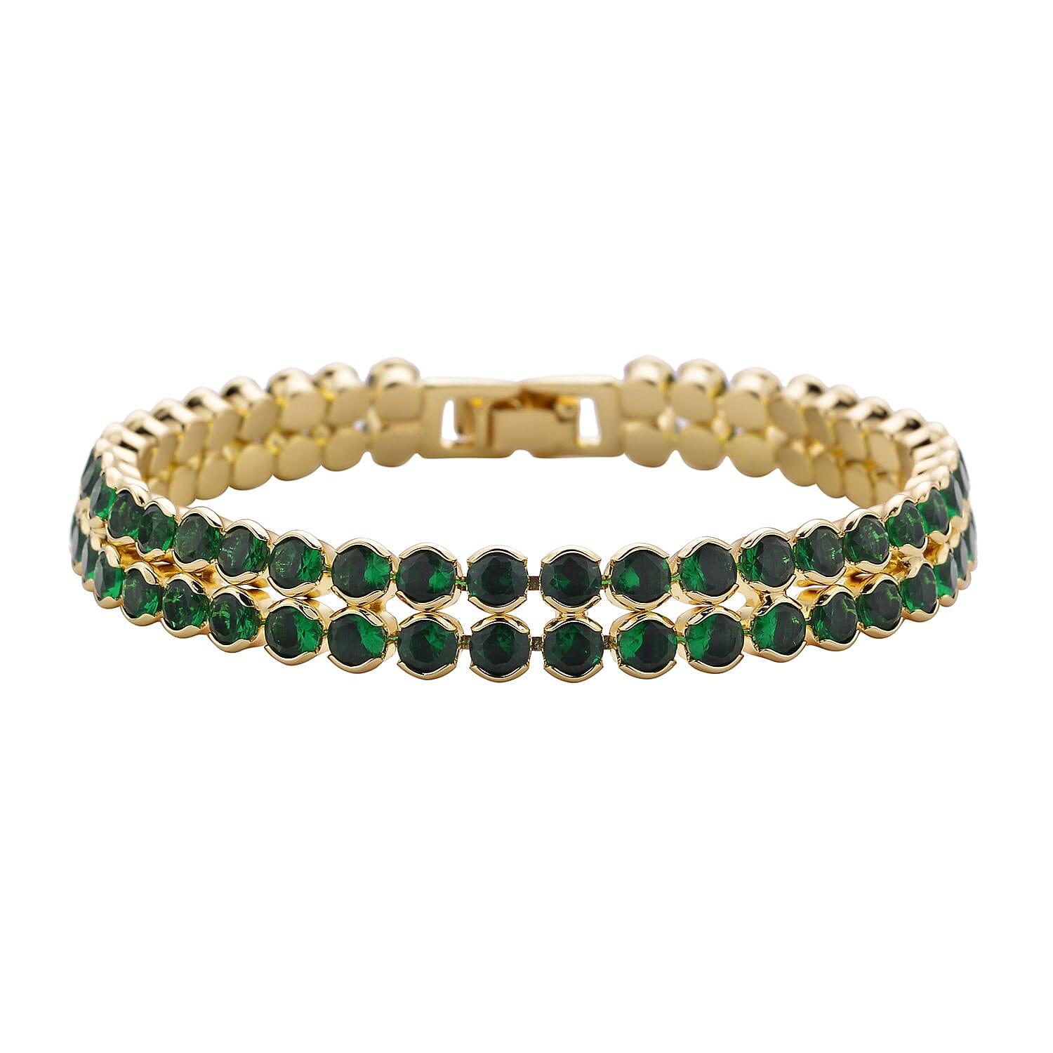 Simulated Emerald Double Row Tennis Bracelet in Goldtone (6.50 In)