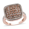 Natural Champagne and White Diamond Cluster Ring in Vermeil RG Over Sterling Silver (Size 10.0) 1.50 ctw - Sticky add to cart bar