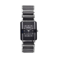 Strada Austrian Crystal Japanese Movement Square Shaped Dial Watch with Black Color Ceramic Strap (33x28mm) (6.0-7.0Inches)