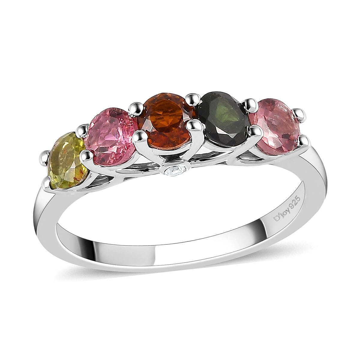doorbuster-multi-tourmaline-and-natural-white-zircon-5-stone-ring-in-platinum-over-sterling-silver-size-10.0-1.35-ctw