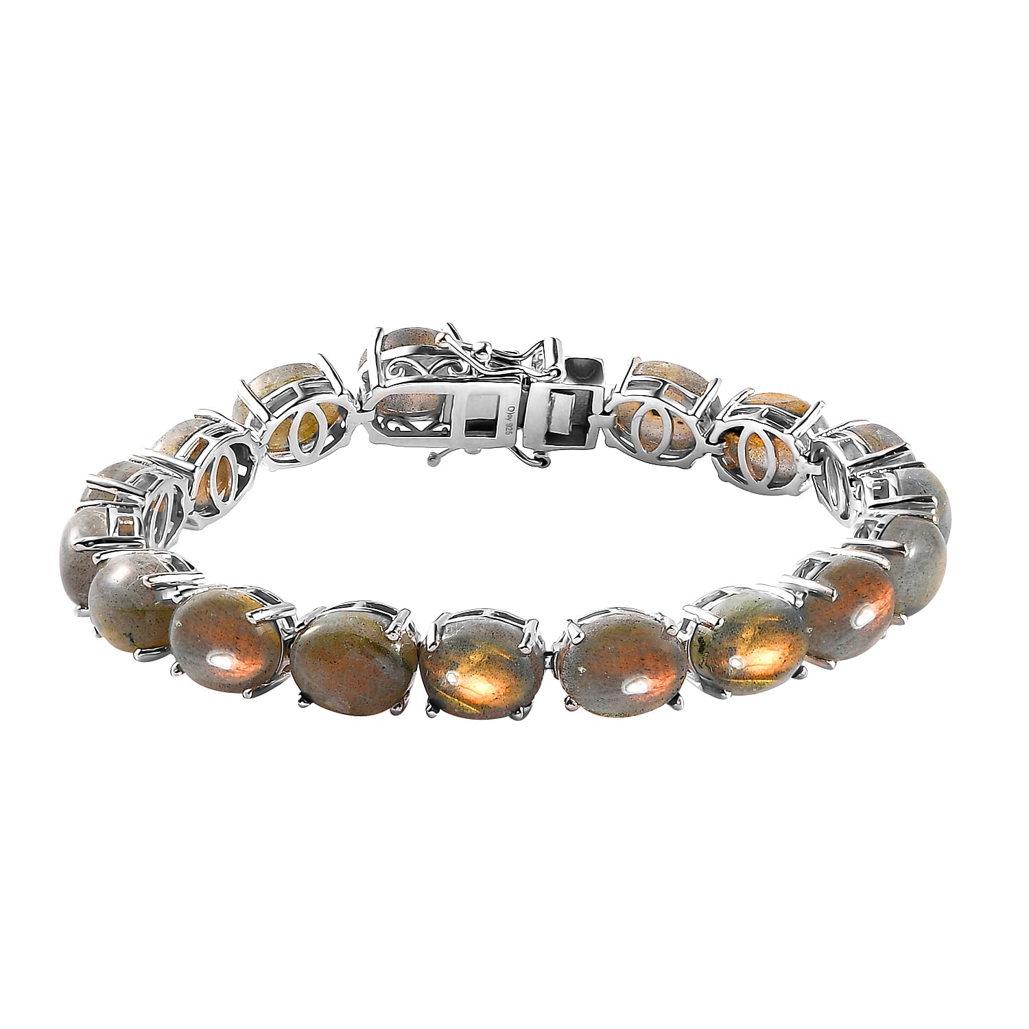 Madagascar Fire Labradorite Tennis Bracelet in Platinum Over Sterling Silver (7.25 In) 13.75 Grams 48.75 ctw