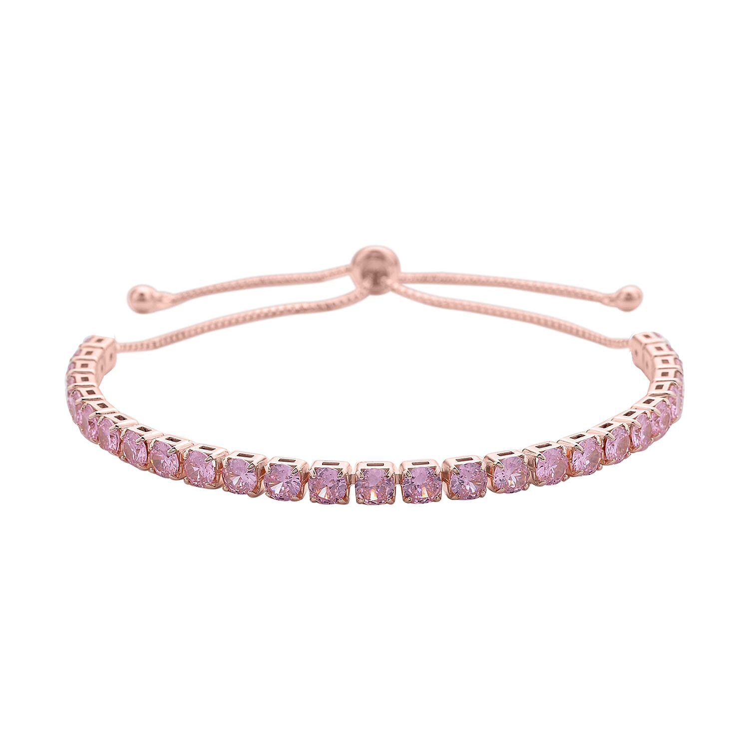 Simulated Red Diamond Tennis Bracelet 6-9Inches with Bolo Slider in Rosetone