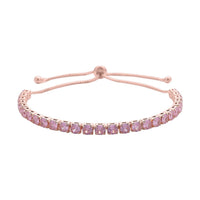 Simulated Red Diamond Tennis Bracelet 6-9Inches with Bolo Slider in Rosetone