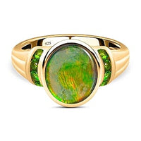 Ammolite and Chrome Diopside 3.01 ctw Ring in Vermeil Yellow Gold Over Sterling Silver (Size 6.5)