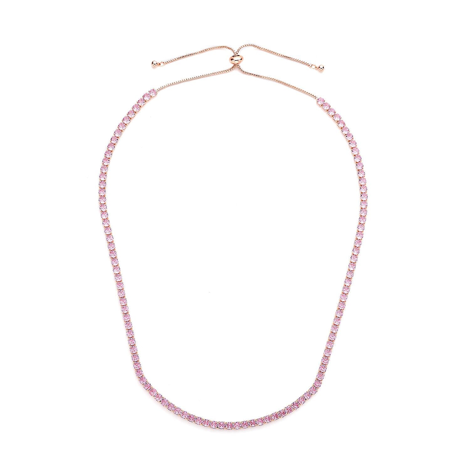 Simulated Red Diamond Tennis Necklace 18-26 Inches with Bolo Slide in Rosetone