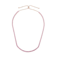Simulated Red Diamond Tennis Necklace 18-26 Inches with Bolo Slide in Rosetone