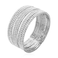 Austrian Crystal Layered Look Cuff Bracelet in Silvertone (6.50-7In)