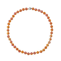 Orange Pearl Glass Beaded Necklace with Magnetic Lock in Silvertone 24 Inches