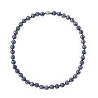 Hematite Color Glass Beaded Necklace 24 Inches with Magnetic Lock in Silvertone