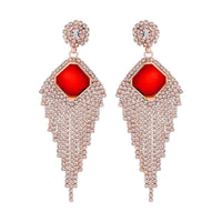 Red Glass and Austrian Crystal Waterfall Earrings in Rosetone