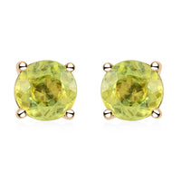 Certified and Appraised Luxoro 14K Yellow Gold AAA Sava Sphene Solitaire Stud Earrings 2.05 ctw
