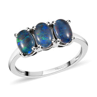 Australian Boulder Opal Triplet 3 Stone Ring in Platinum Over Sterling Silver 1.15 ctw