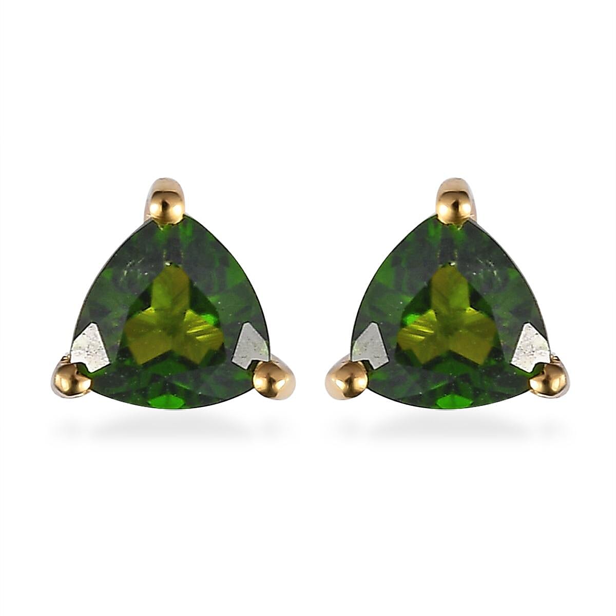 Chrome Diopside Solitaire Stud Earrings in 14K Yellow Gold Over Sterling Silver 1.00 ctw