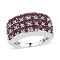 Amethyst Color Crystal Three Row Band Ring in Platinum Over Copper with Magnet