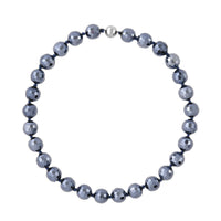 Hematite Color Glass Beaded Knotted Necklace 20 Inches with Magnetic Lock in Silvertone