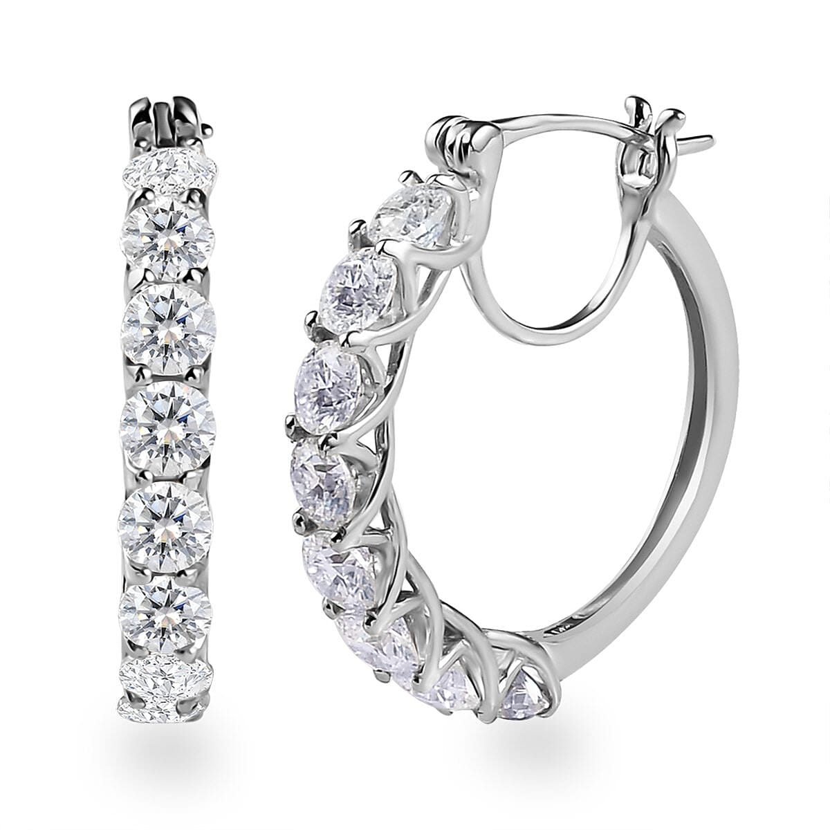 Moissanite Hoop Earrings in Platinum Over Sterling Silver 3.85 ctw