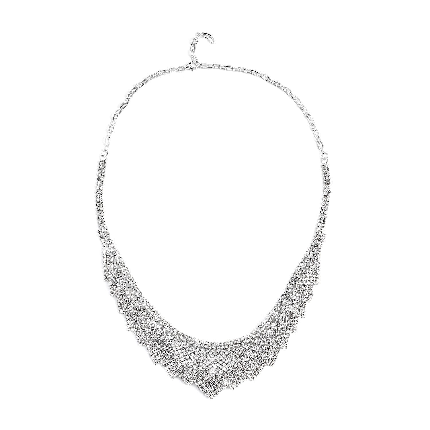 Austrian Crystal Louts Petals Necklace 23.50 Inches in Silvertone
