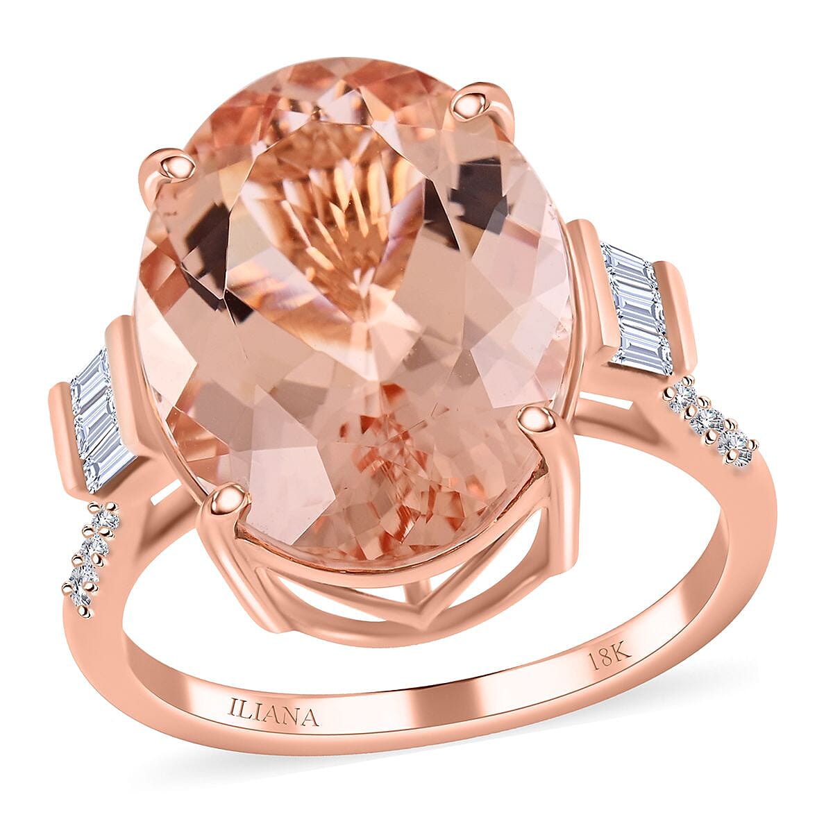 Certified & Appraised ILIANA 18K Rose Gold AAA Marropino Morganite and G-H I1 Diamond Ring 3.78 Grams 10.10 ctw