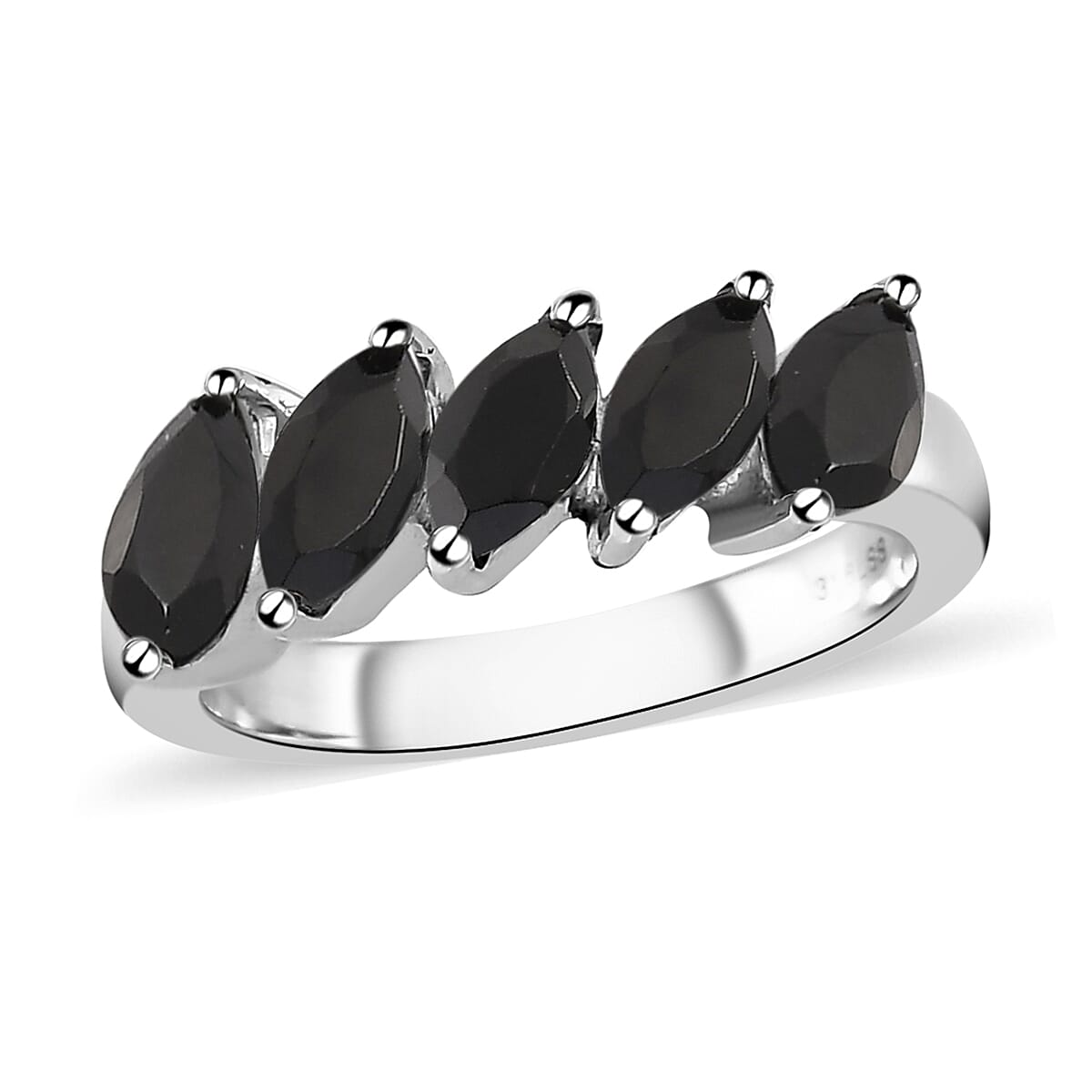 Natural Thai Black Spinel 5 Stone Ring in Stainless Steel (Size 10.0) 1.75 ctw