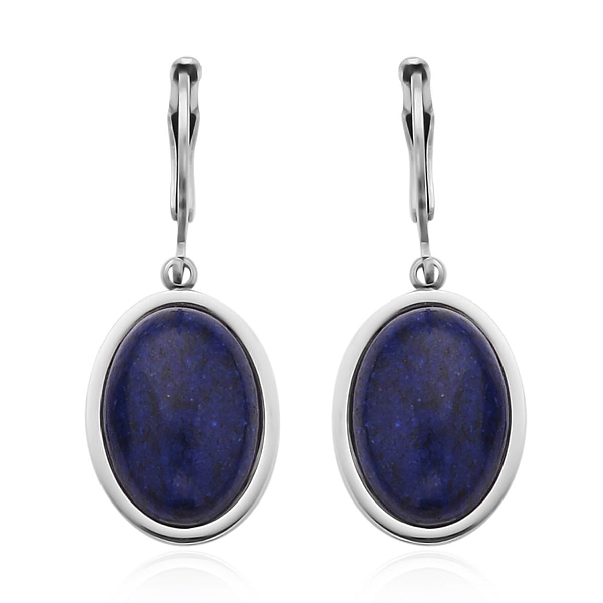 Lapis Lazuli Lever Back Earrings in Stainless Steel 10.00 ctw