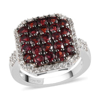 American Arizona Anthill Garnet and Natural White Zircon Cluster Ring in Platinum Over Sterling Silver 2.60 ctw
