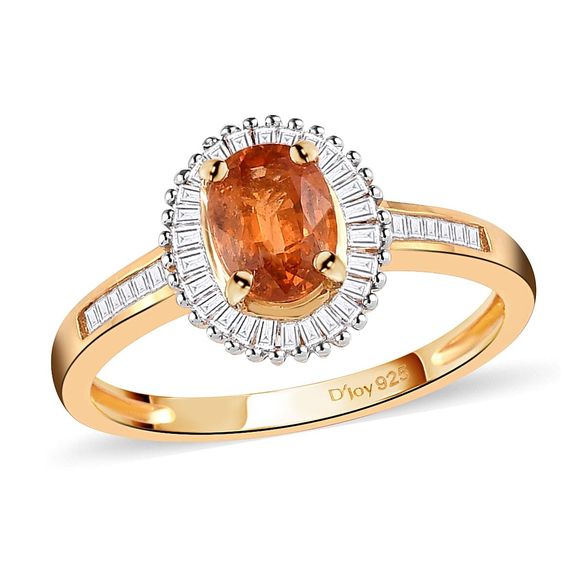 Doorbuster Premium Spessartine Garnet and Diamond Halo Ring in Vermeil Yellow Gold Over Sterling Silver (Size 7.0) 1.40 ctw