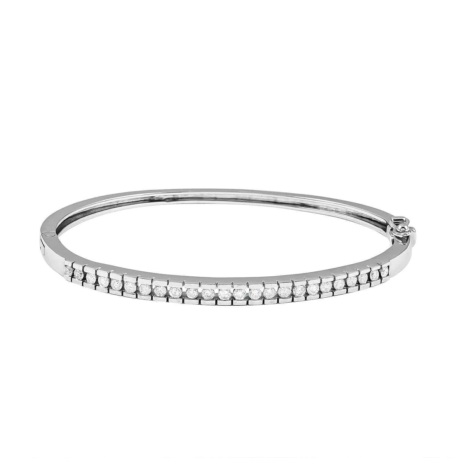 NY Closeout 14K White Gold G-H I1 Diamond Bangle Bracelet (7.00 In) 14.30 Grams 1.00 ctw