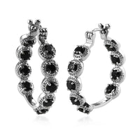 Thai Black Spinel Hoop Earrings in Stainless Steel 3.75 ctw