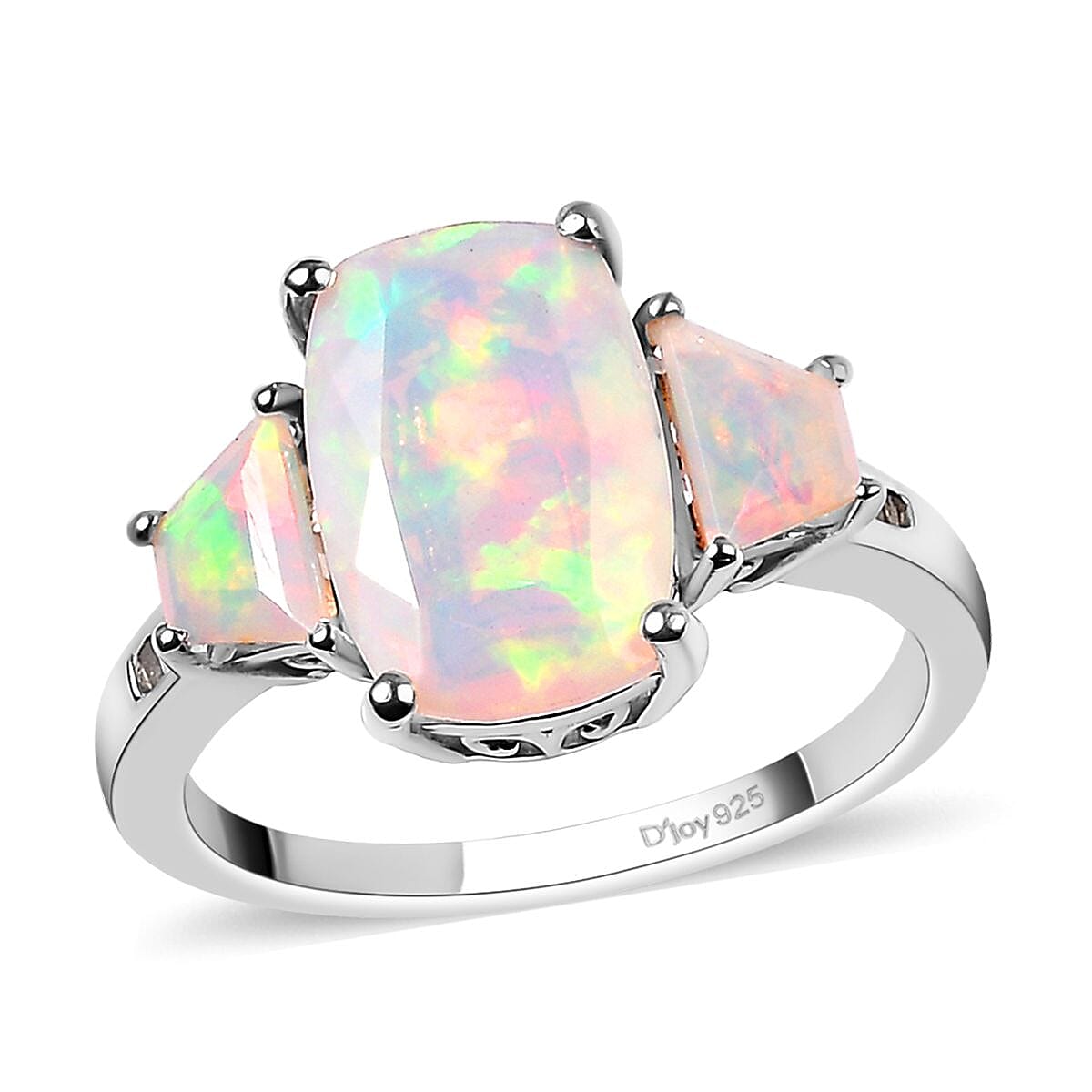 TLV Premium Ethiopian Welo Opal, Natural Champagne Diamond 3 Stone Ring in Platinum Over Sterling Silver (Size 7.0) 3.00 ctw