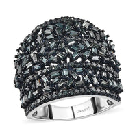 Doorbuster Blue Diamond (IR) Ring in Platinum Over Sterling Silver (Size 10.0) 2.10 ctw