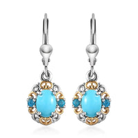 American Natural Sleeping Beauty Turquoise and Malgache Neon Apatite Lever Back Earring in Vermeil YG and Platinum Over Sterling Silver 1.50 ctw