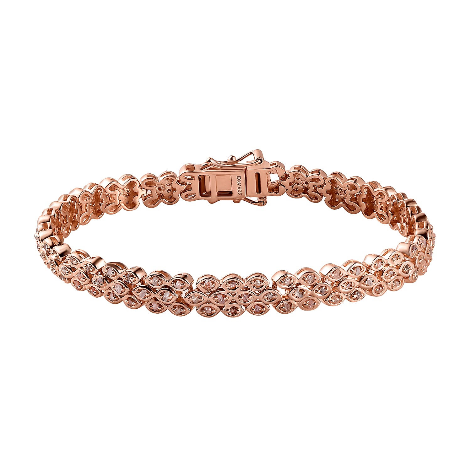 Doorbuster Uncut Natural Pink Diamond Bracelet in Vermeil Rose Gold Over Sterling Silver (7.25 In) 15.75 Grams 1.50 ctw