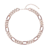 Pink Austrian Crystal Figaro Link Necklace (18.5-22.50 Inches) in Rosetone