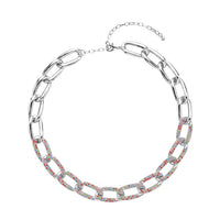 Multi Color Austrian Crystal Paperclip Link Necklace (18.5-22.50 Inches) in Silvertone
