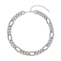 Pink Austrian Crystal Figaro Link Necklace (18.5-22.50 Inches) in Rosetone