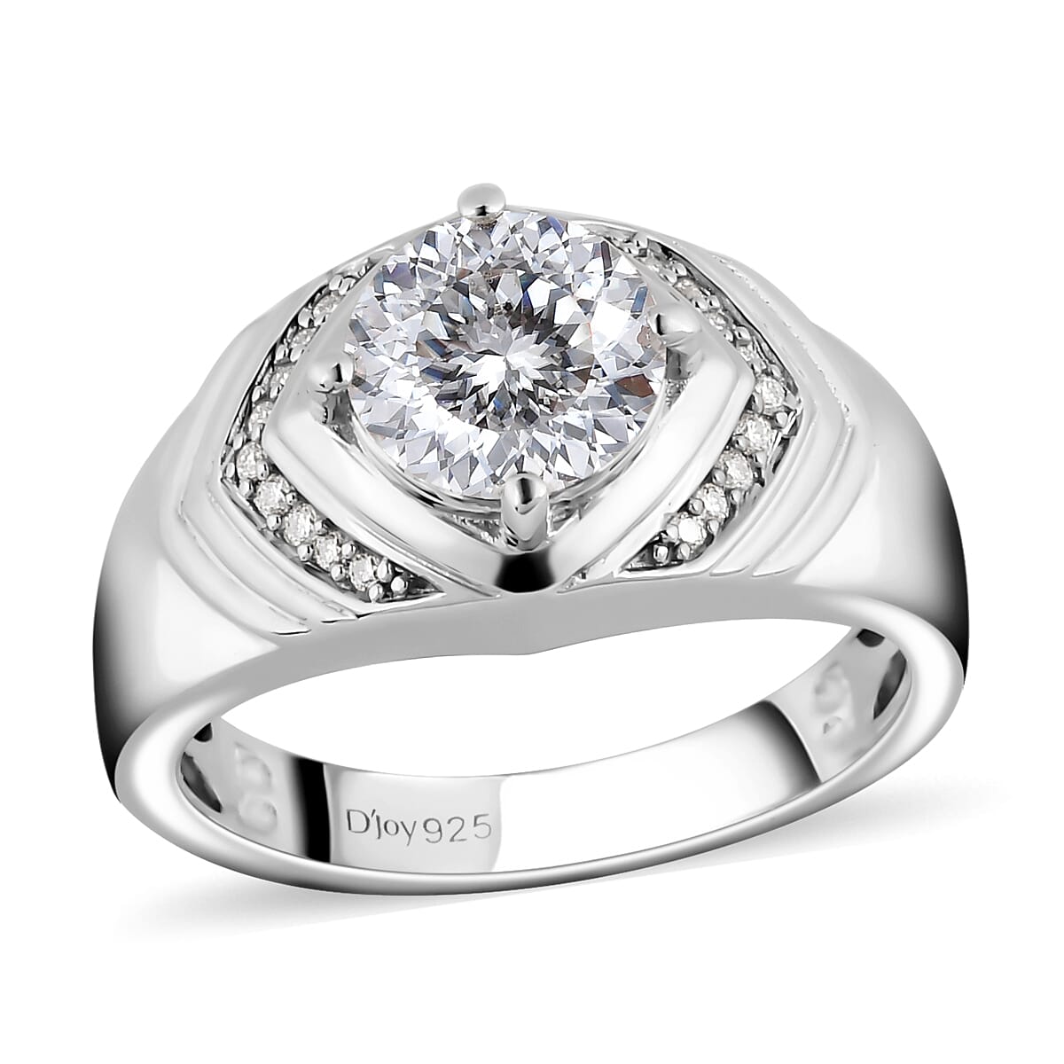 100 Facet Moissanite Men's Ring in Platinum Over Sterling Silver 1.85 ctw