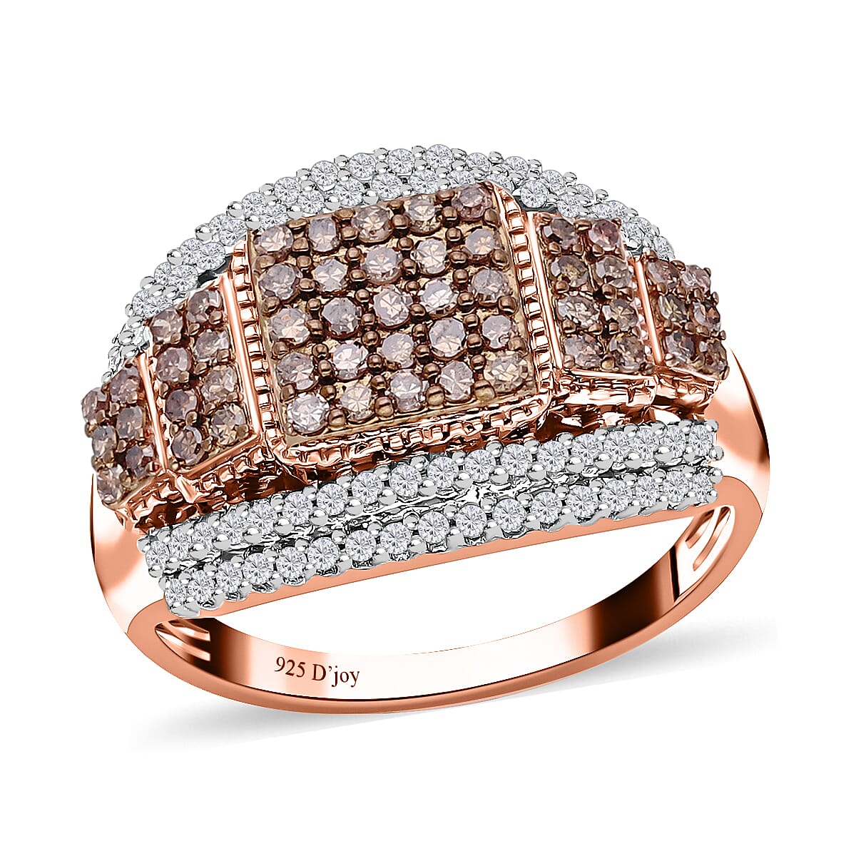 Doorbuster Natural Champagne and White Diamond Ring in Vermeil RG Over Sterling Silver (Size 8.0) 1.10 ctw