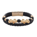Black Obsidian Beaded and Faux Leather Feng Shui Pi-xiu Bracelet in Goldtone (8.50 In) 5.00 ctw - Sticky add to cart bar