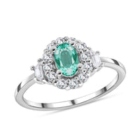 Emerald and White Zircon 1.10 ctw Ring in Platinum Over Sterling Silver (Size 10.0)