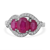 Niassa Ruby (FF) and White Zircon Ring in Platinum Over Sterling Silver (Size 11.5) 3.12 ctw