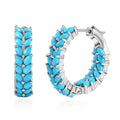 Sleeping Beauty Turquoise Hoop Earrings in Platinum Plated Sterling Silver, Turquoise Hoops, Silver Jewelry For Women 5.60 ctw - Sticky add to cart bar