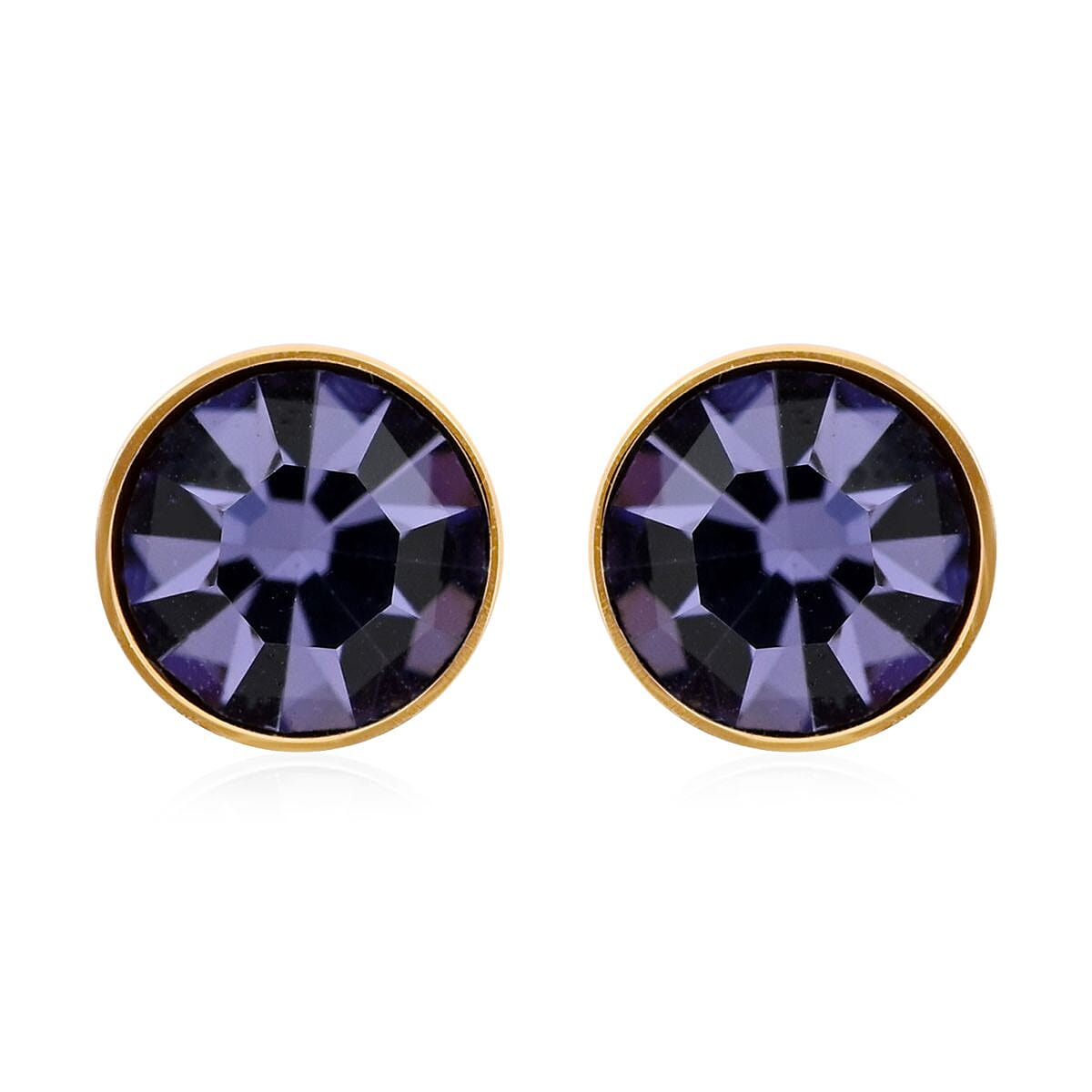 Purple Austrian Crystal Stud Earrings in ION Plated YG Stainless Steel