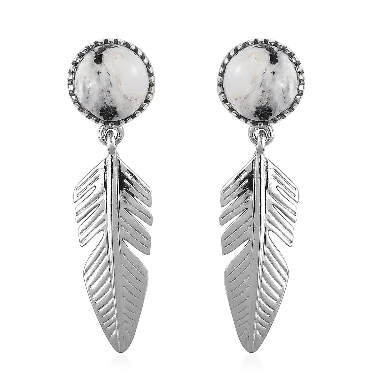 White Buffalo Feather Earrings in Platinum Over Sterling Silver 3.65 ctw